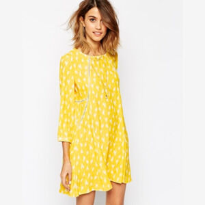 BA$SH Women's Stacy Shift dress in Yellow Print 3/4 Sleeve size 0